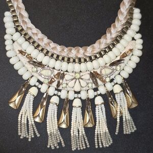 Stella & Dot Gold and Cream Tassel Necklace